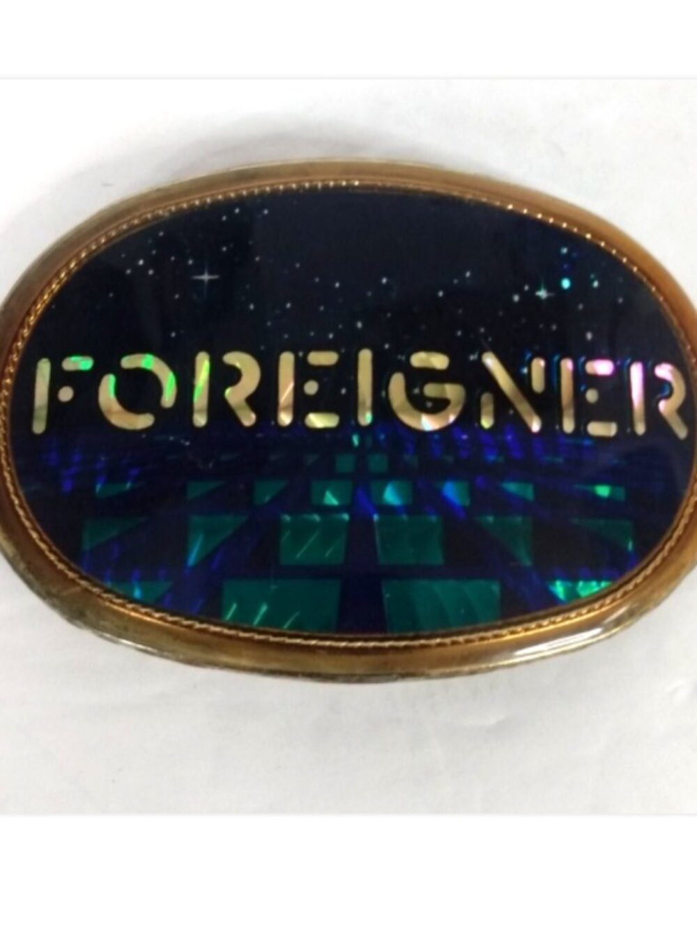 Vtg Foreigner Belt Buckle Prism Holographic Pacifica 1977 Classic Rock Music